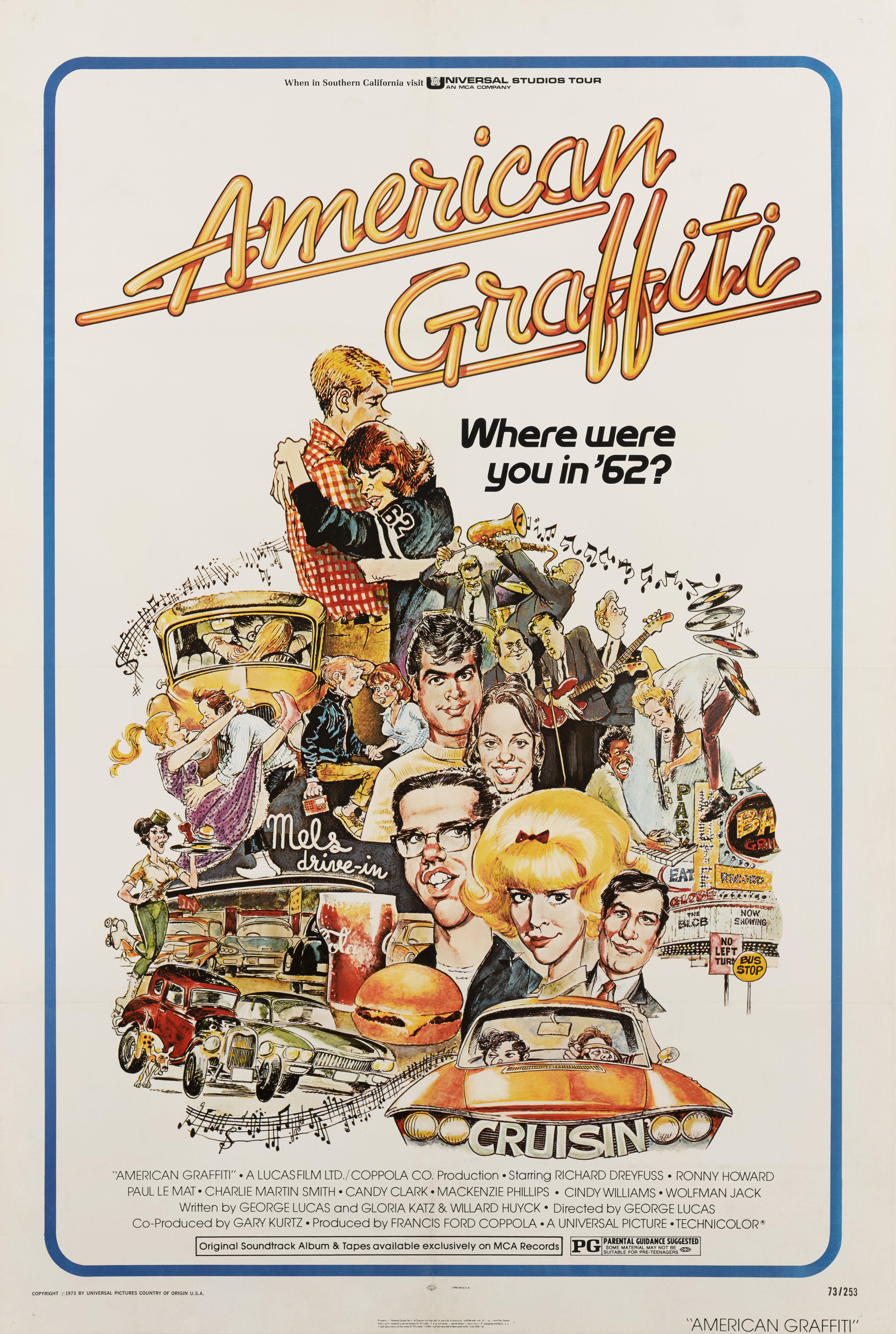 Original US film poster for the 1973 Comedy, drama directed by George Lucas and starring Richard Dreyfuss, Ron Howard and Paul Le Mat.
This poster is conservation linen backed and it would be shipped rolled in a strong tube.
