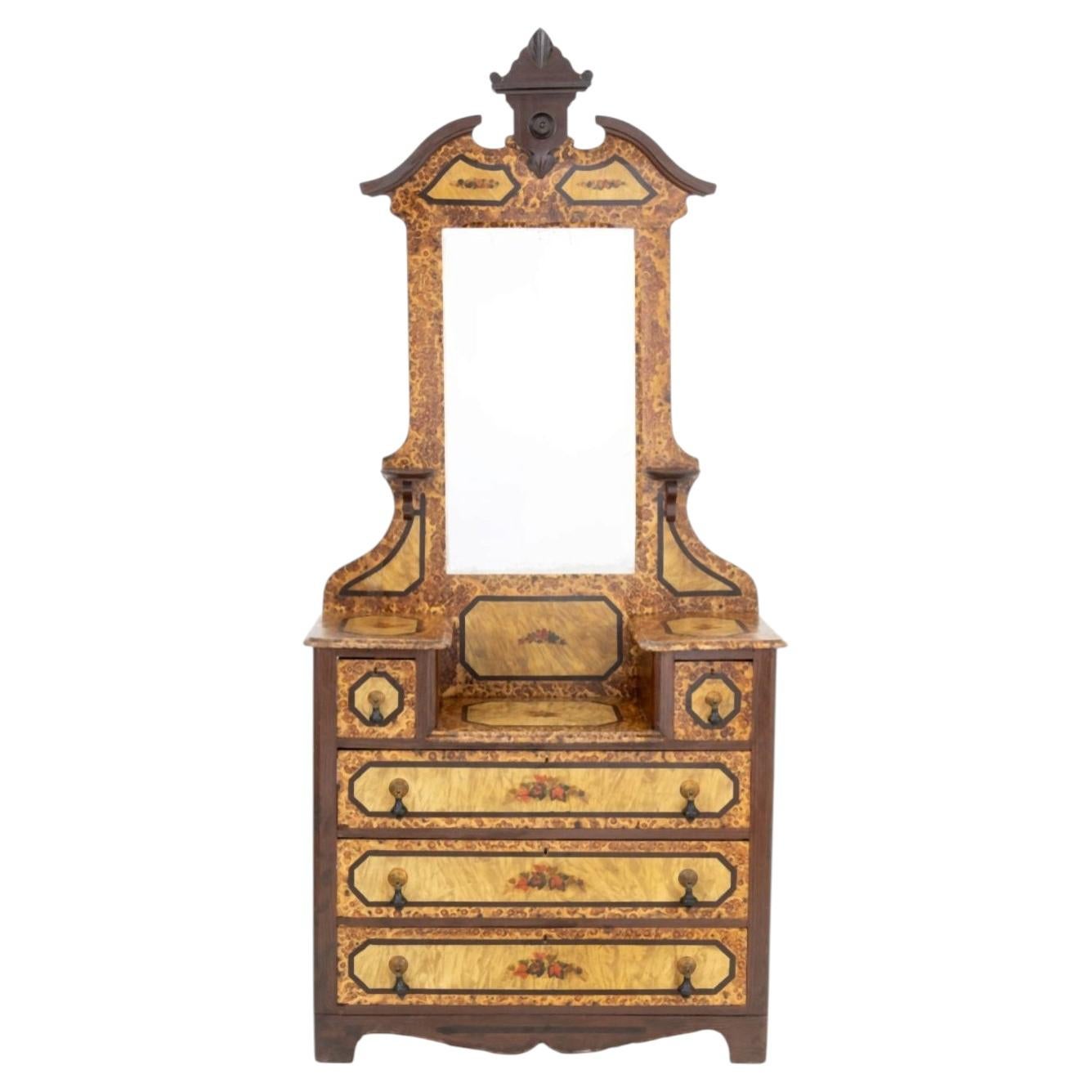 American Grain Painted Dressing Table, Rectangular Mirror For Sale