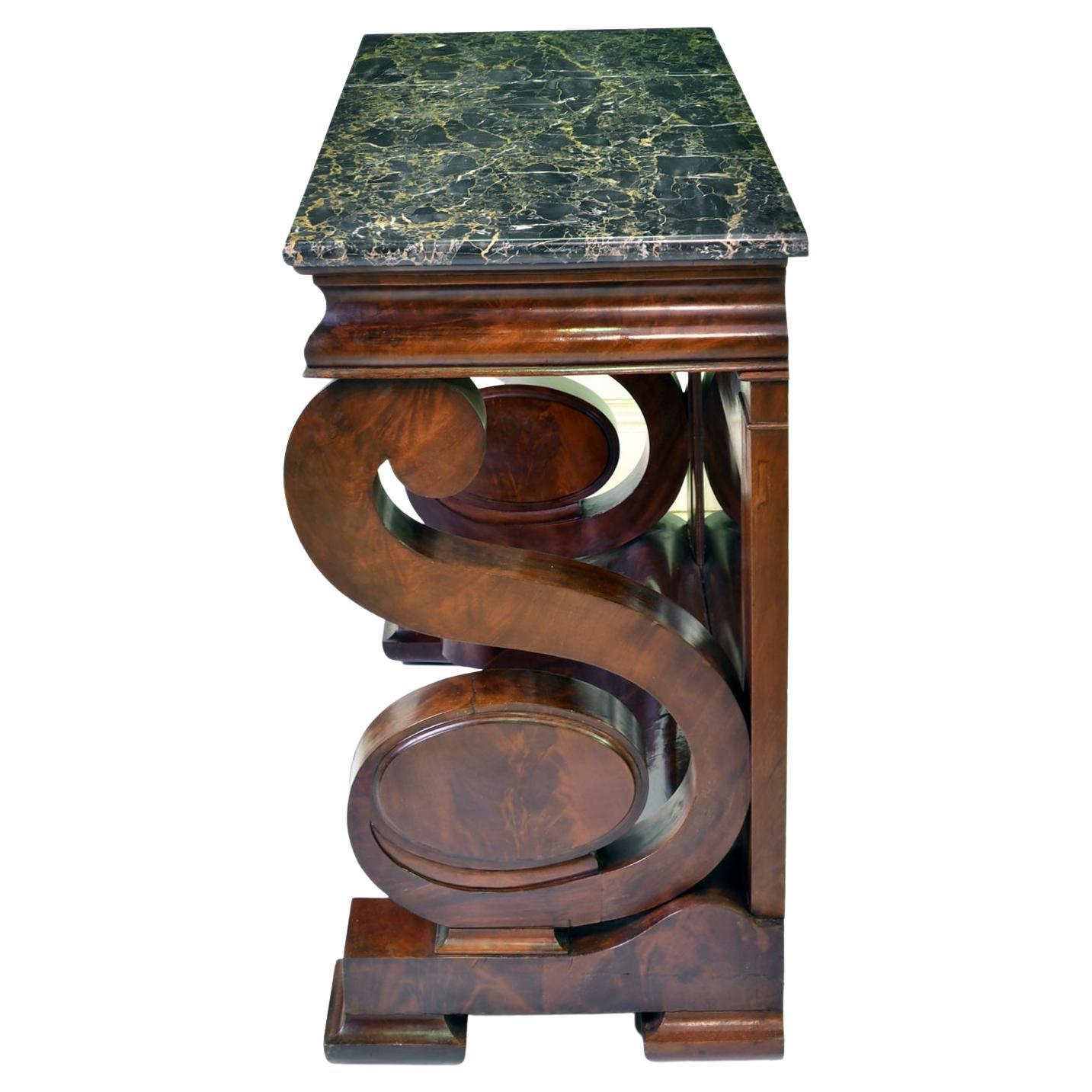 American Grecian-Style Mahogany Pier Table w/ Nero Portoro Marble, Meeks & Sons For Sale 3