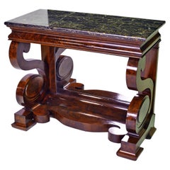 Antique American Grecian-Style Mahogany Pier Table w/ Nero Portoro Marble, Meeks & Sons