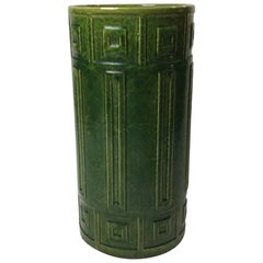 American Green Art Pottery Umbrella Stand with Greek Key Design