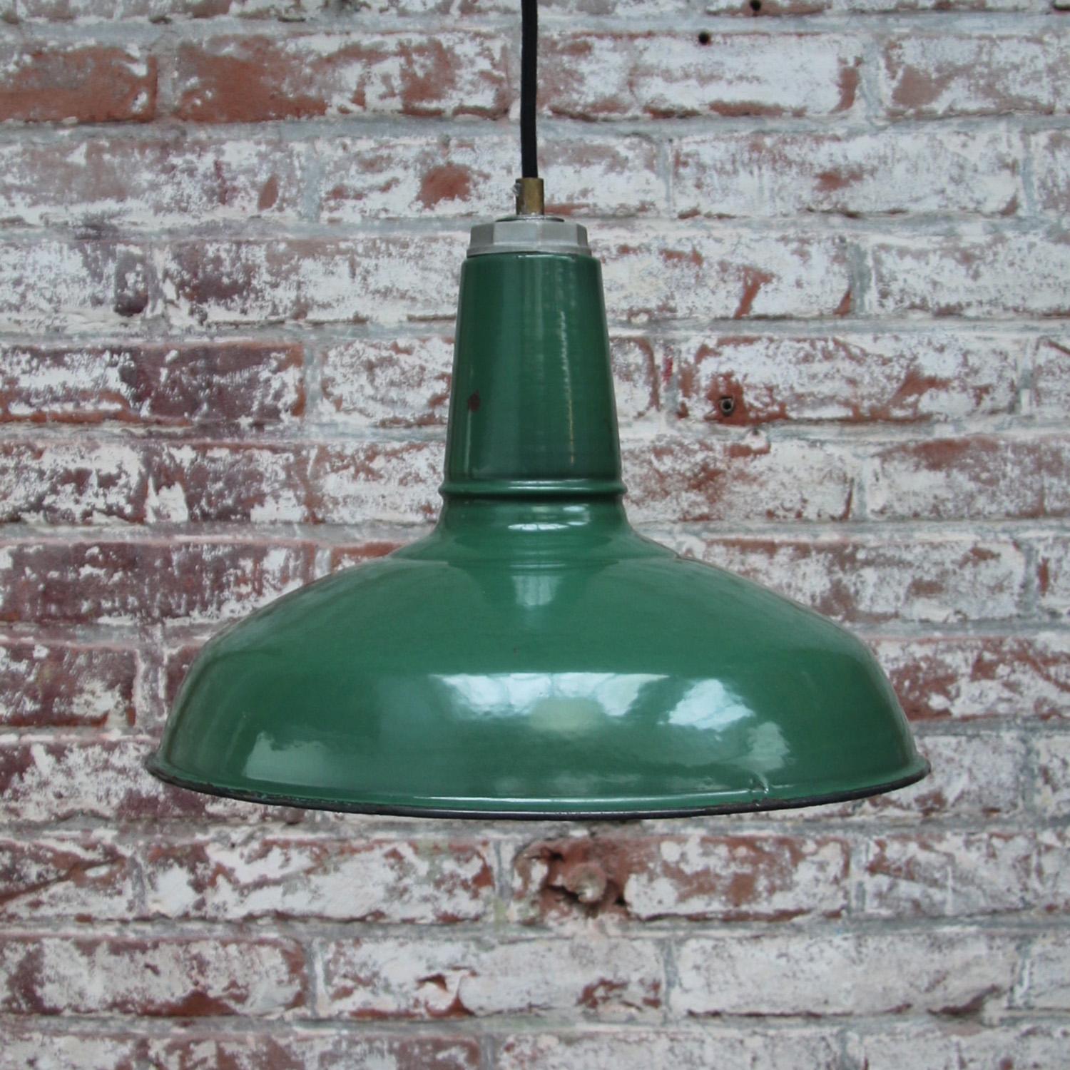 American Green Enamel Vintage Industrial Pendant Light by Silvaking, USA 1