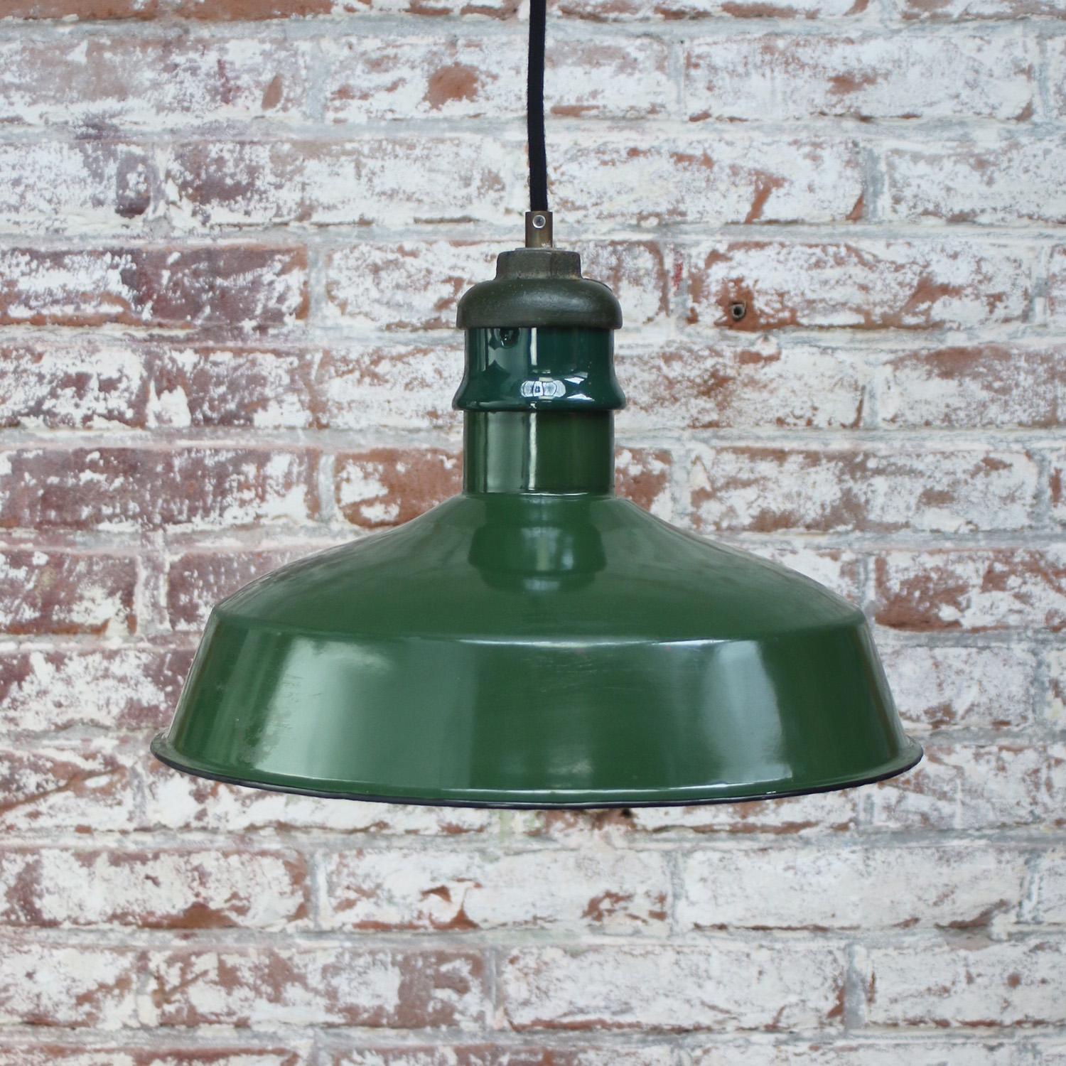 Mid-20th Century American Green Enamel Vintage Industrial Pendant Light For Sale