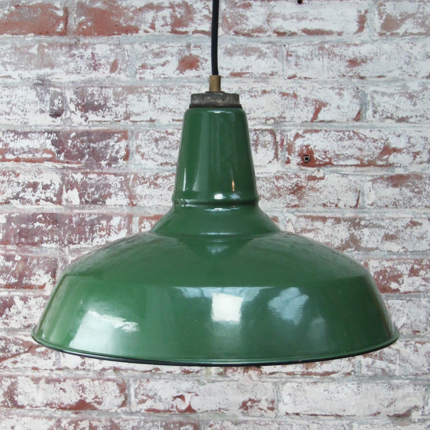 20th Century American Green Enamel Vintage Industrial Pendant Lights by Benjamin For Sale