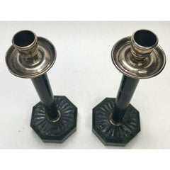 American Green Marble & Silver Mount Candle Sticks, circa 1920