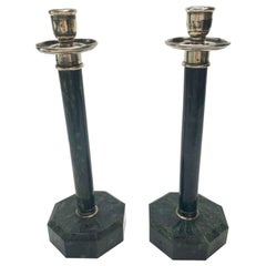American Green Marble & Silver Mount Candle Sticks, circa 1920