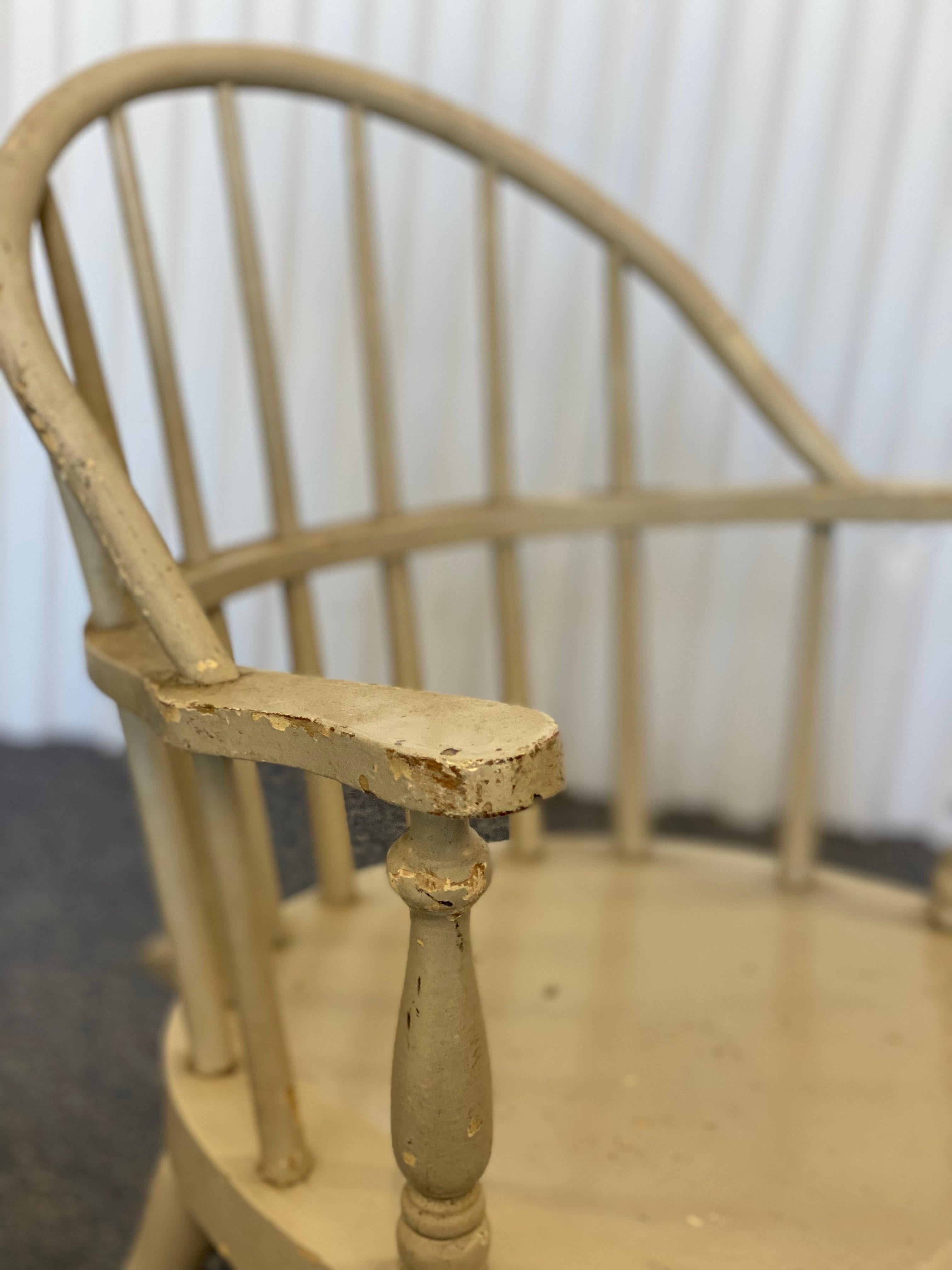 American Grey Painted Wood Windsor Child’s Rocking Chair, 20th Century In Good Condition For Sale In Southampton, NY