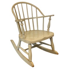 American Grey Painted Wood Windsor Child’s Rocking Chair, 20th Century