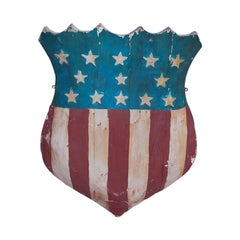 Antique American Hand Carved and Painted Patriotic Shield with Raised Stars. C. 1870