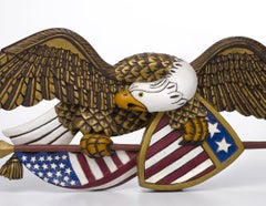 American Hand Carved Eagle Clutching Flag & Shield, 20th Century