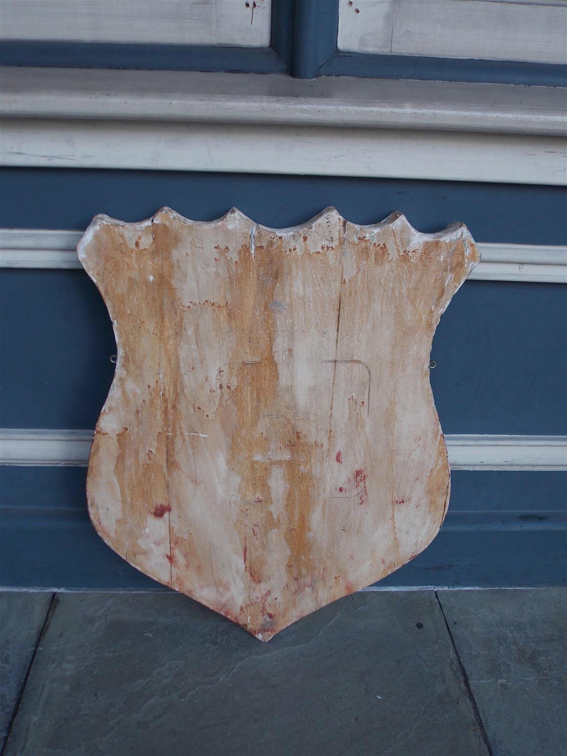 Hand-Carved American Hand Carved and Painted Patriotic Shield with Raised Stars. C. 1870