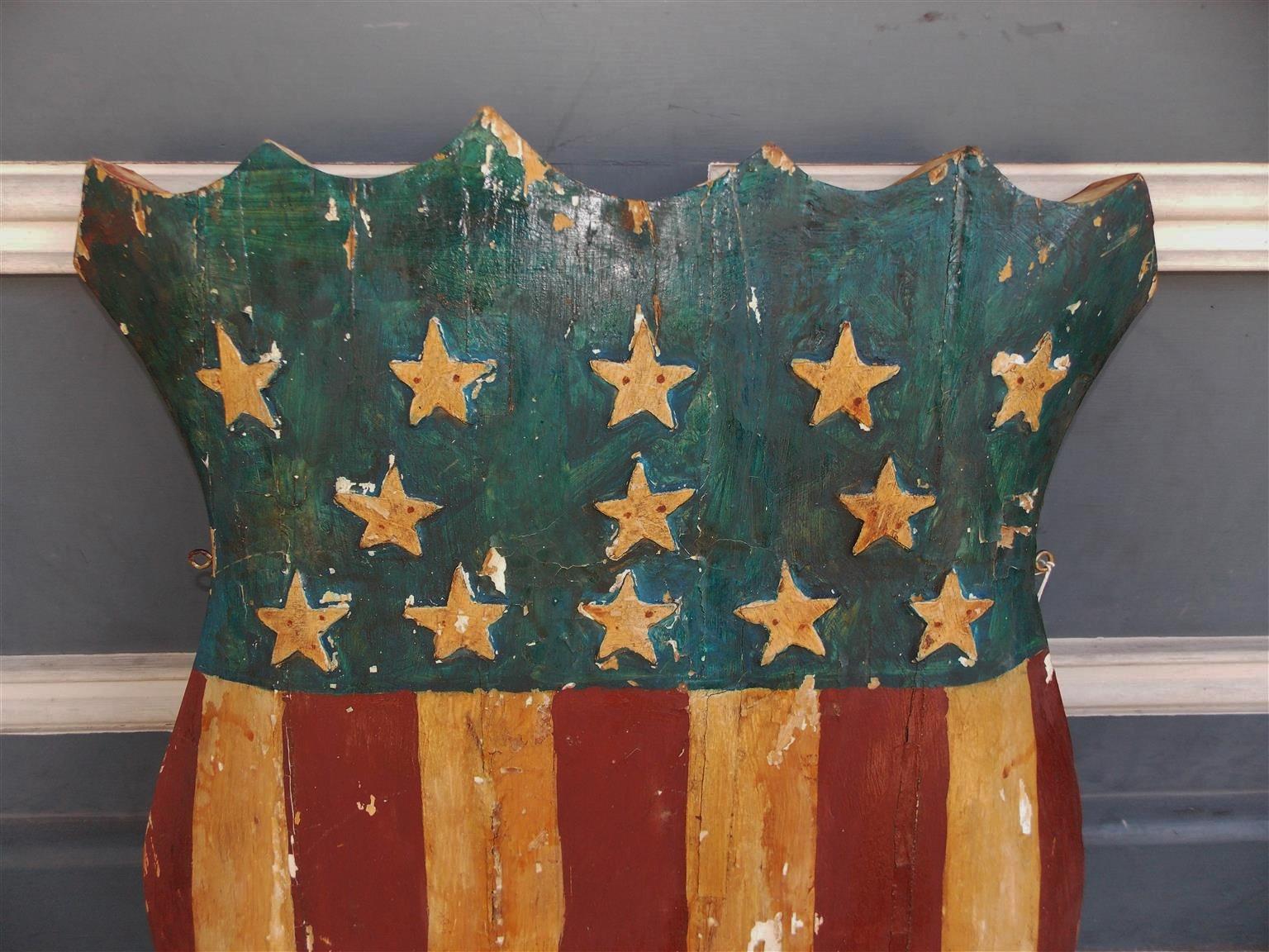 American Hand-Carved & Painted Patriotic Shield with Raised Stars, 19th Century In Good Condition In Hollywood, SC