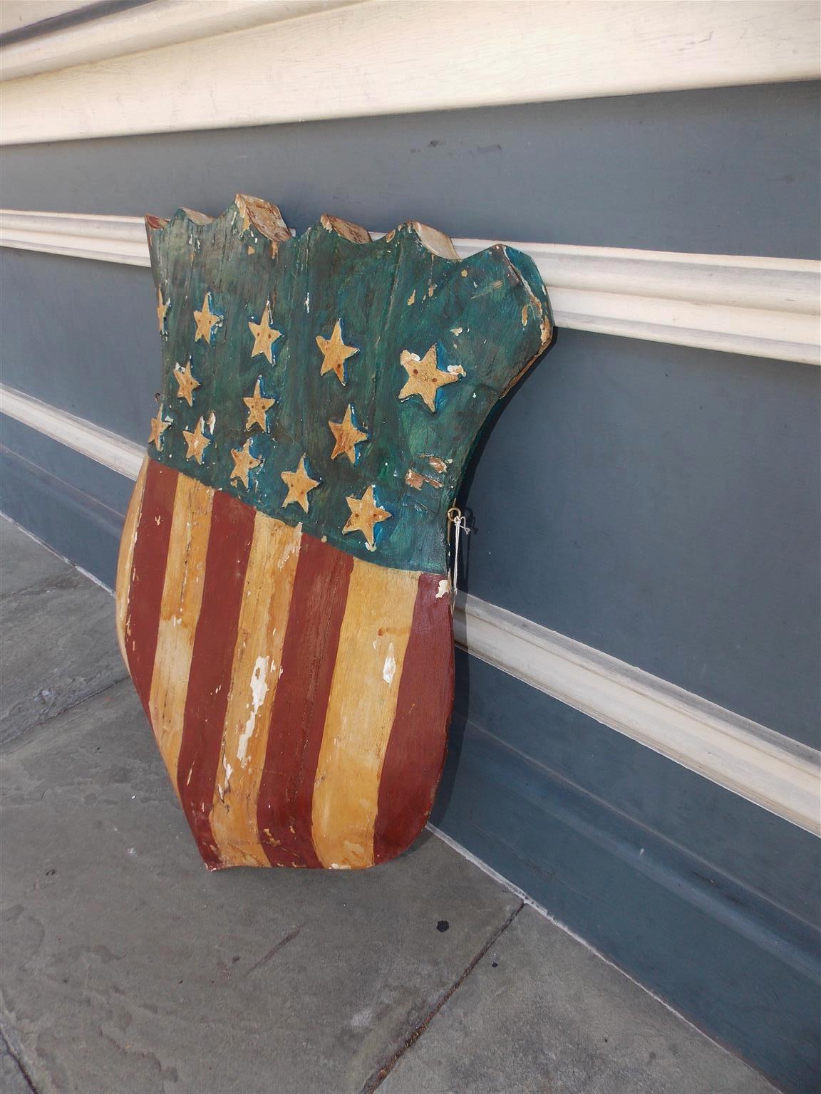 American Hand-Carved & Painted Patriotic Shield with Raised Stars, 19th Century 1