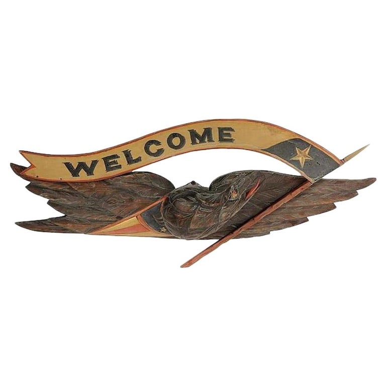 American Hand-Carved "Welcome" Bellamy Style Eagle For Sale