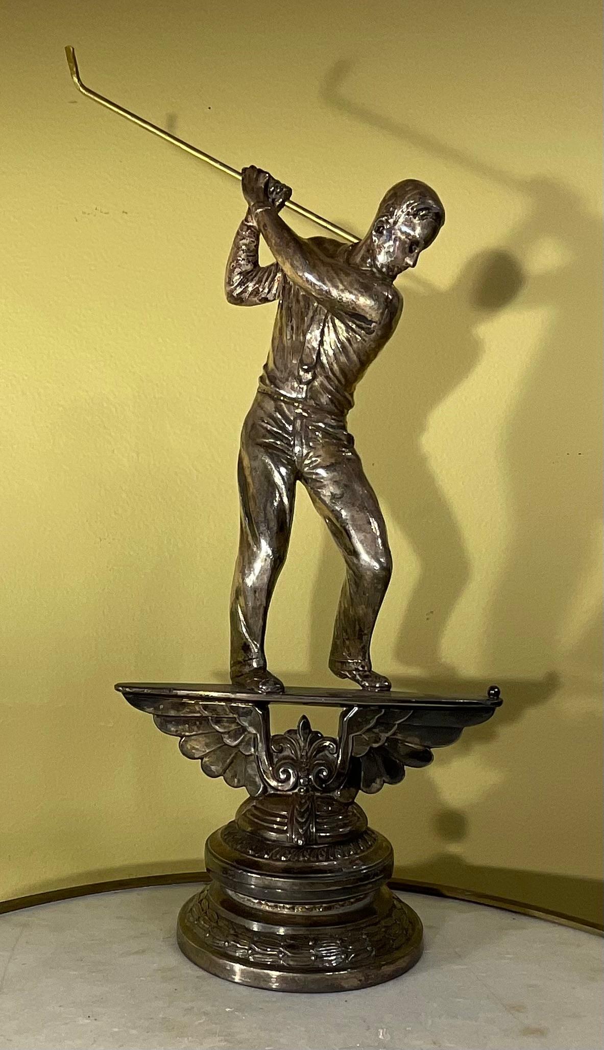 American Hand Chased Silverplate Golf Figurine, very nice decorated heavy base . 
Great decorative piece for any room .