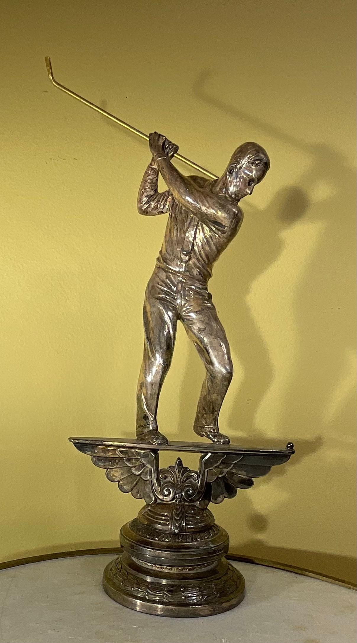 Hand-Crafted American Hand Chased Silverplate Golf Playing Figurine  For Sale