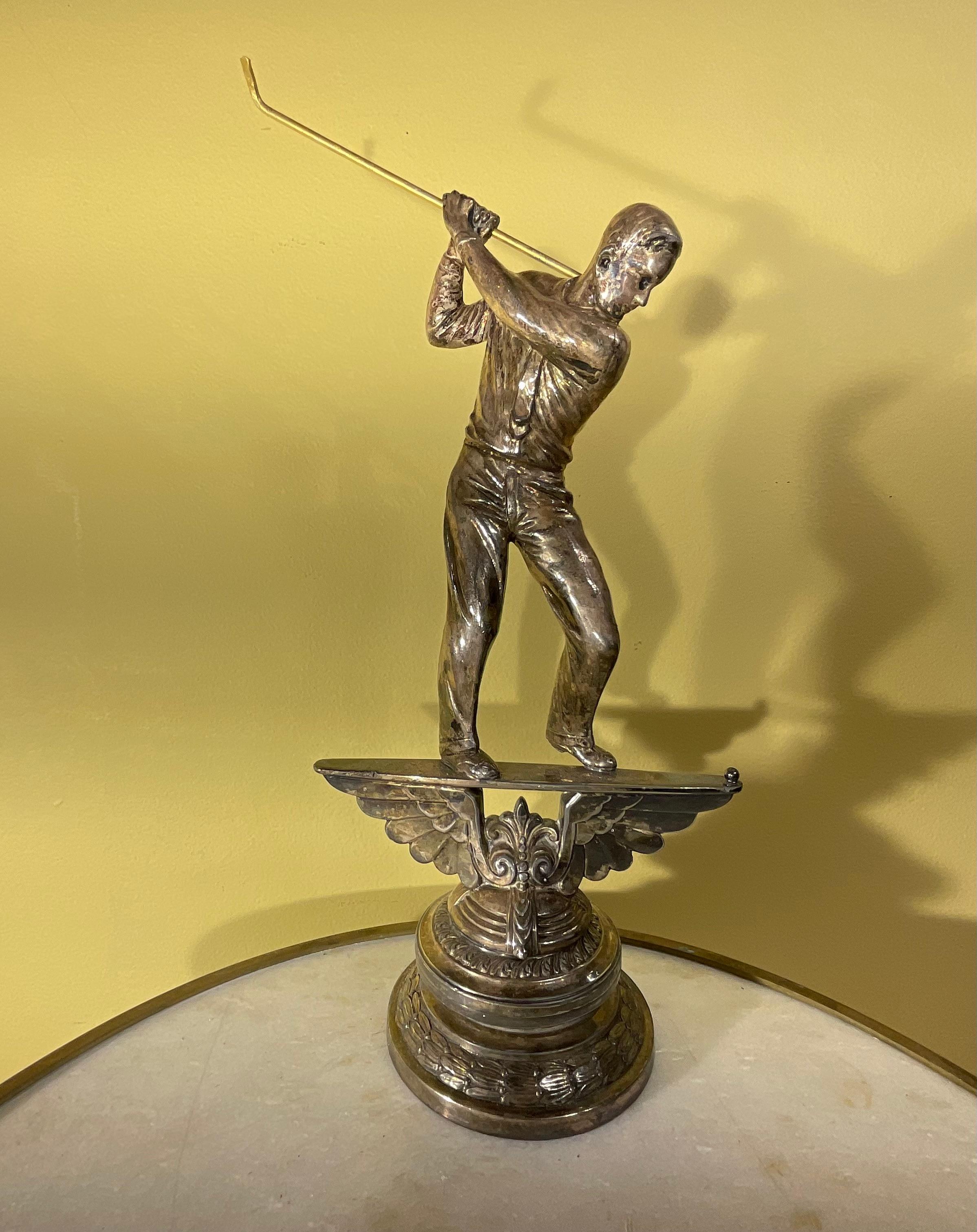 American Hand Chased Silverplate Golf Playing Figurine  In Good Condition For Sale In Delray Beach, FL