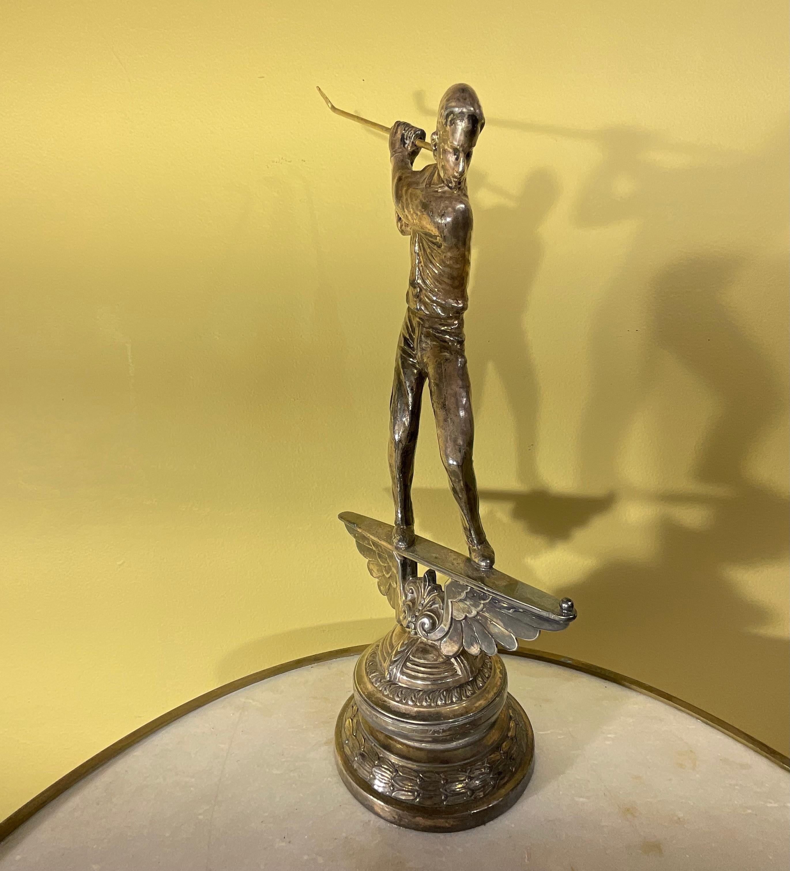 20th Century American Hand Chased Silverplate Golf Playing Figurine  For Sale