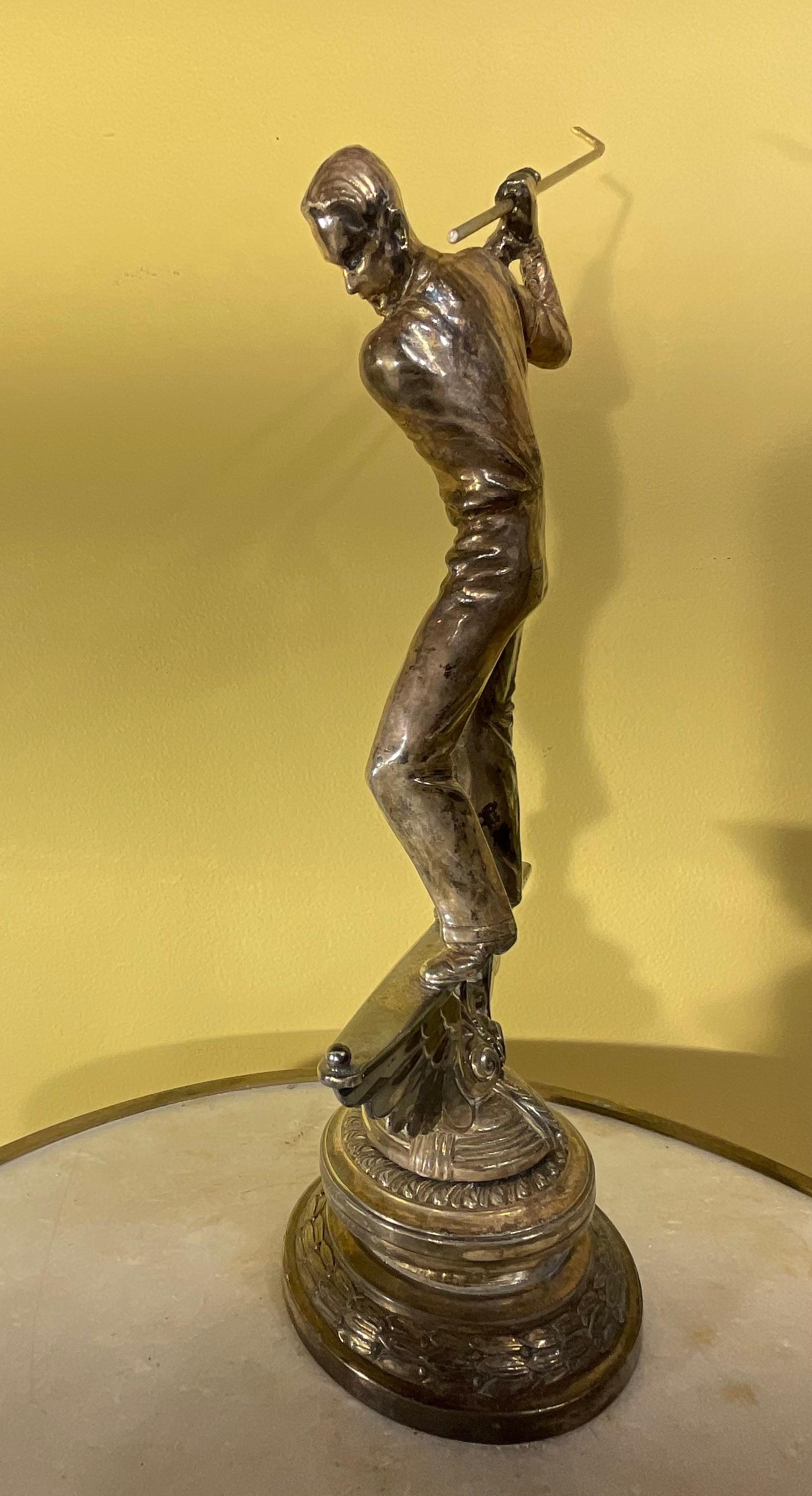 Silver Plate American Hand Chased Silverplate Golf Playing Figurine  For Sale