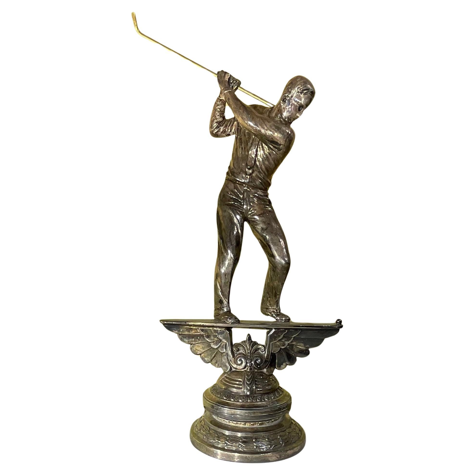 American Hand Chased Silverplate Golf Playing Figurine  For Sale