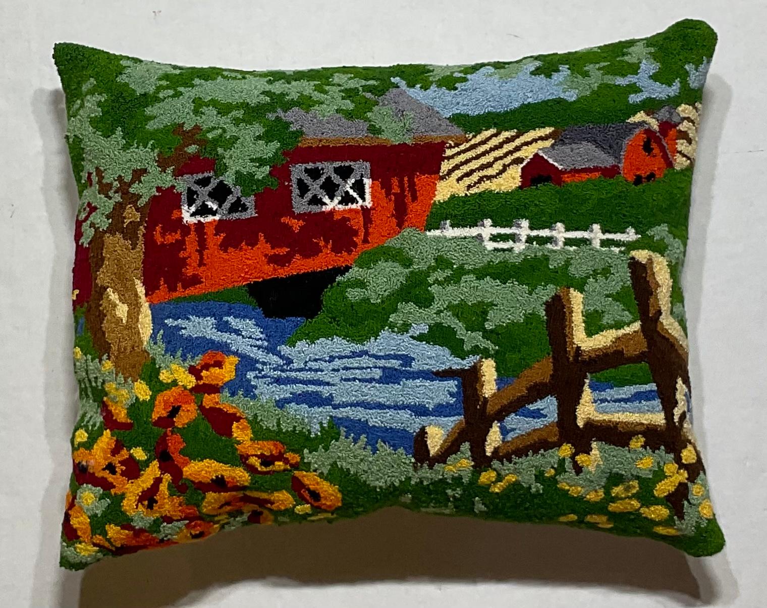 Elegant pillow tightly hand embroidered of a vivid landscape scenery, beautiful colors.
Fresh insert, quality cotton backing.