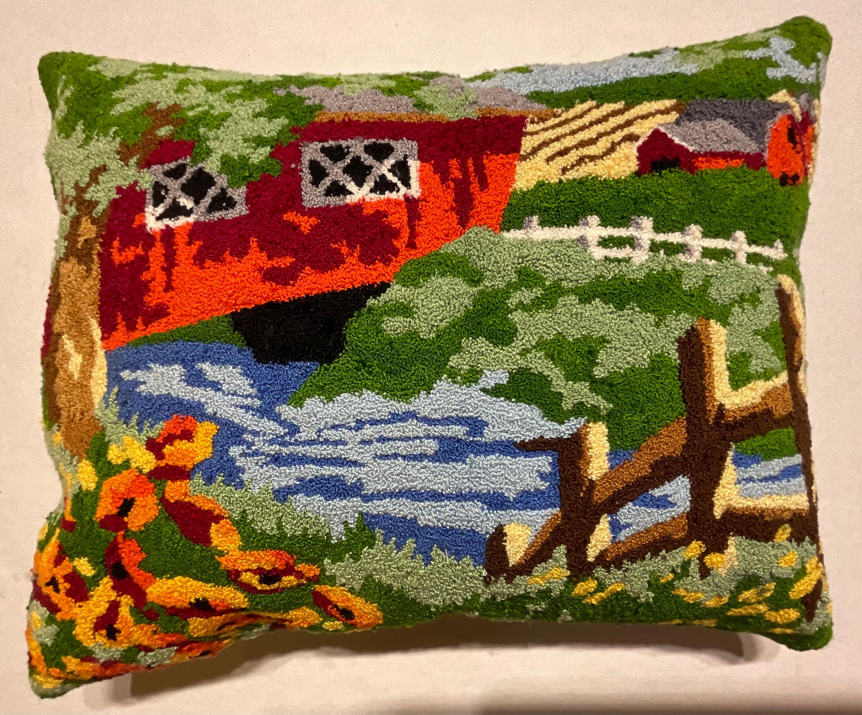 American Hand Embroidery Mid-Century Pillow  In Good Condition For Sale In Delray Beach, FL