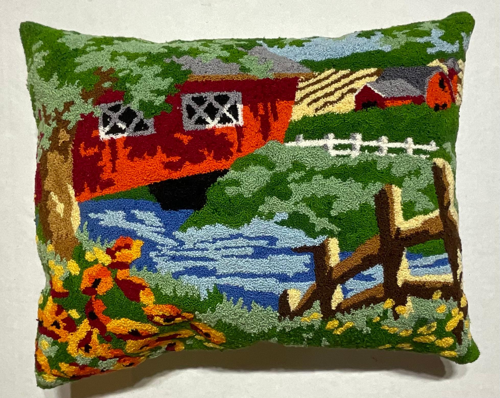 American Hand Embroidery Mid-Century Pillow  For Sale 1