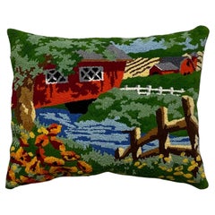 Vintage American Hand Embroidery Mid-Century Pillow 