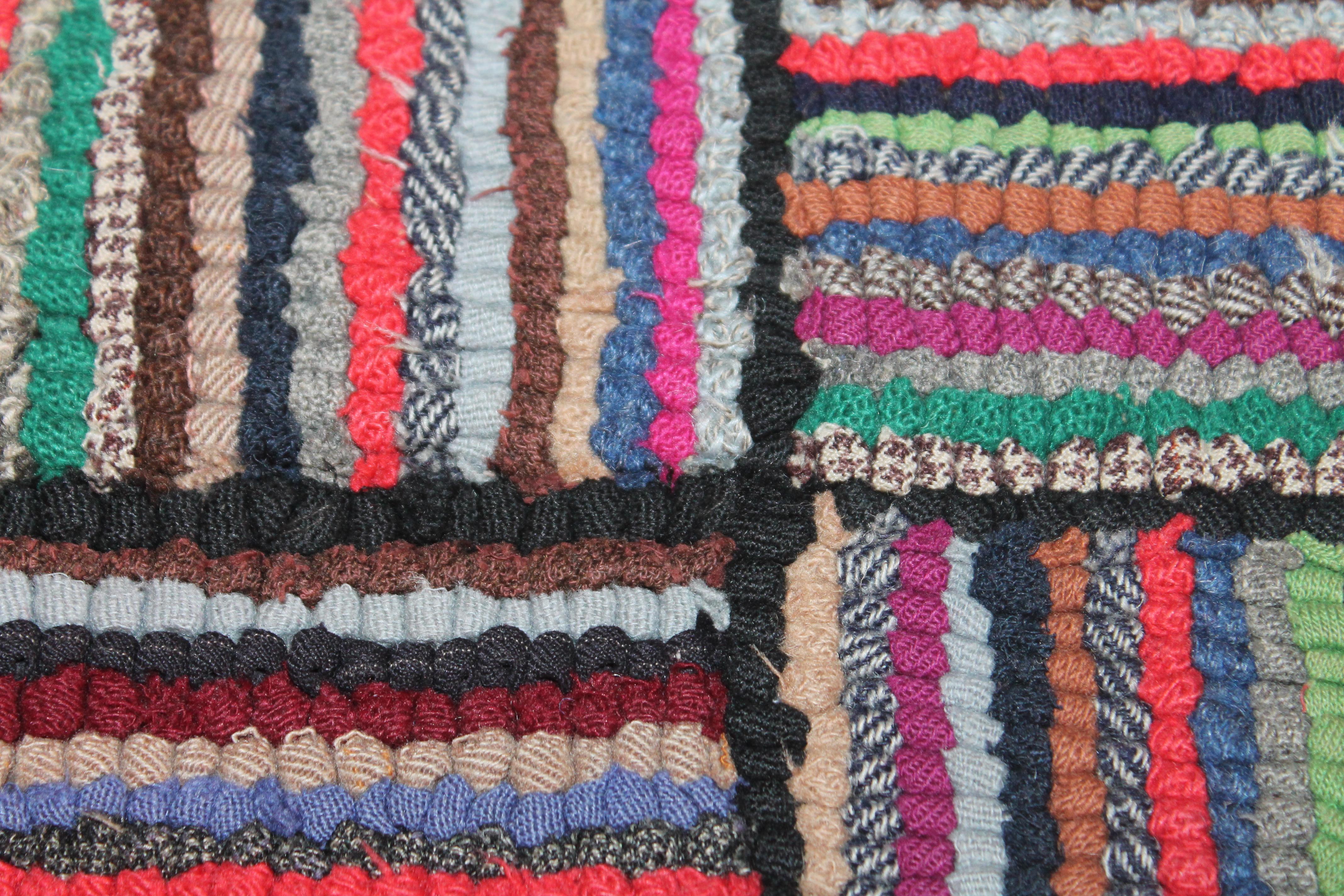 Adirondack American Hand Hooked Runner Rug in a Log Cabin Pattern
