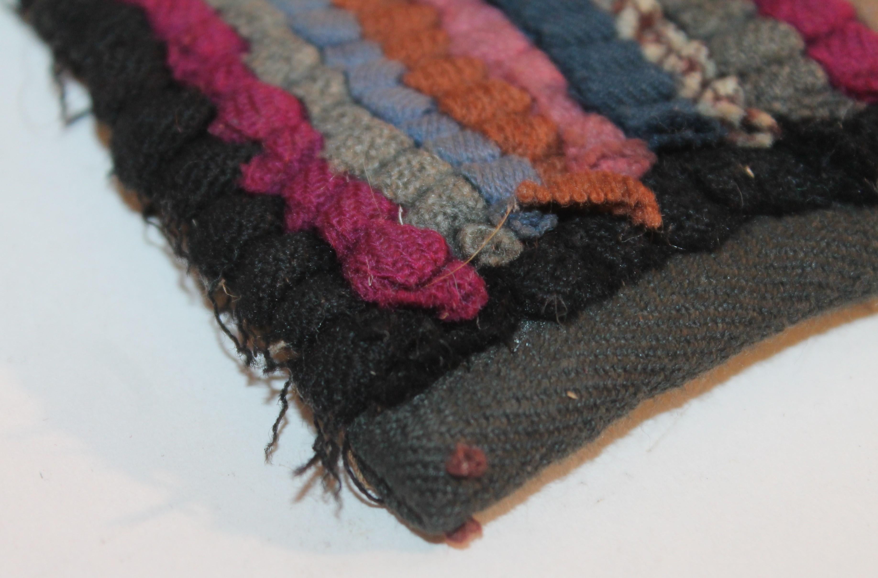 Hand-Knotted American Hand Hooked Runner Rug in a Log Cabin Pattern