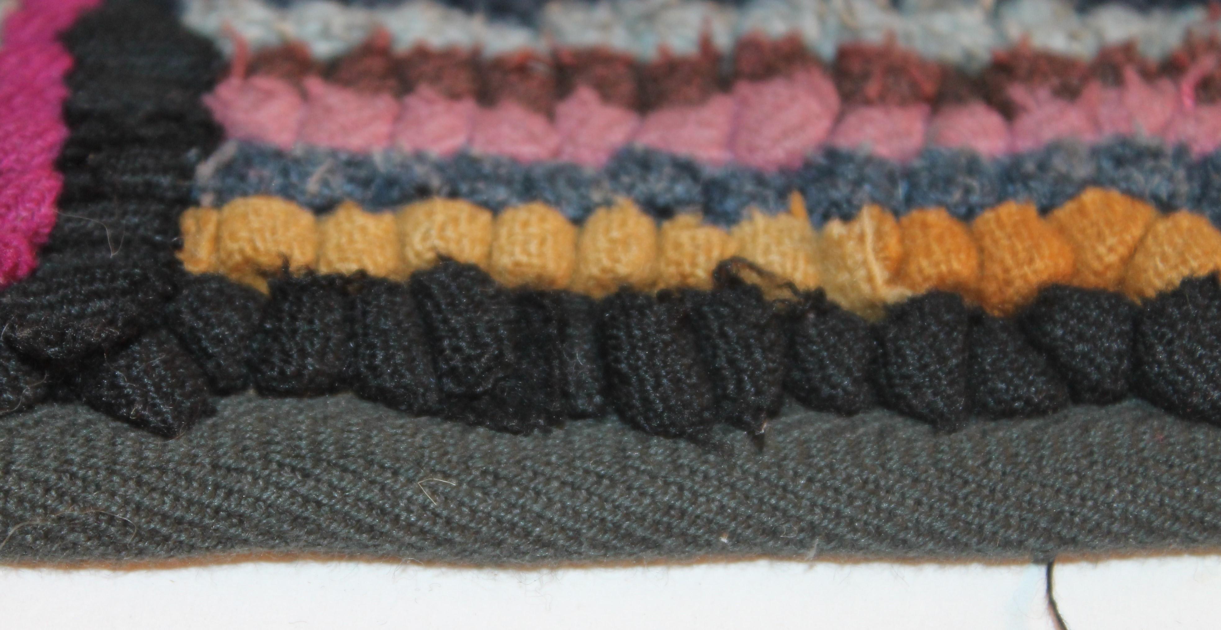 American Hand Hooked Runner Rug in a Log Cabin Pattern In Good Condition In Los Angeles, CA