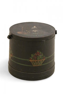 American Hand Painted Sugar Bucket Sewing Box with Genre Scene