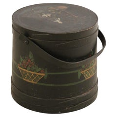 American Hand Painted Sugar Bucket Sewing Box with Genre Scene