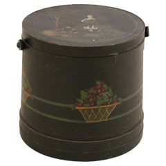 American Hand Painted Sugar Bucket Sewing Box with Genre Scene