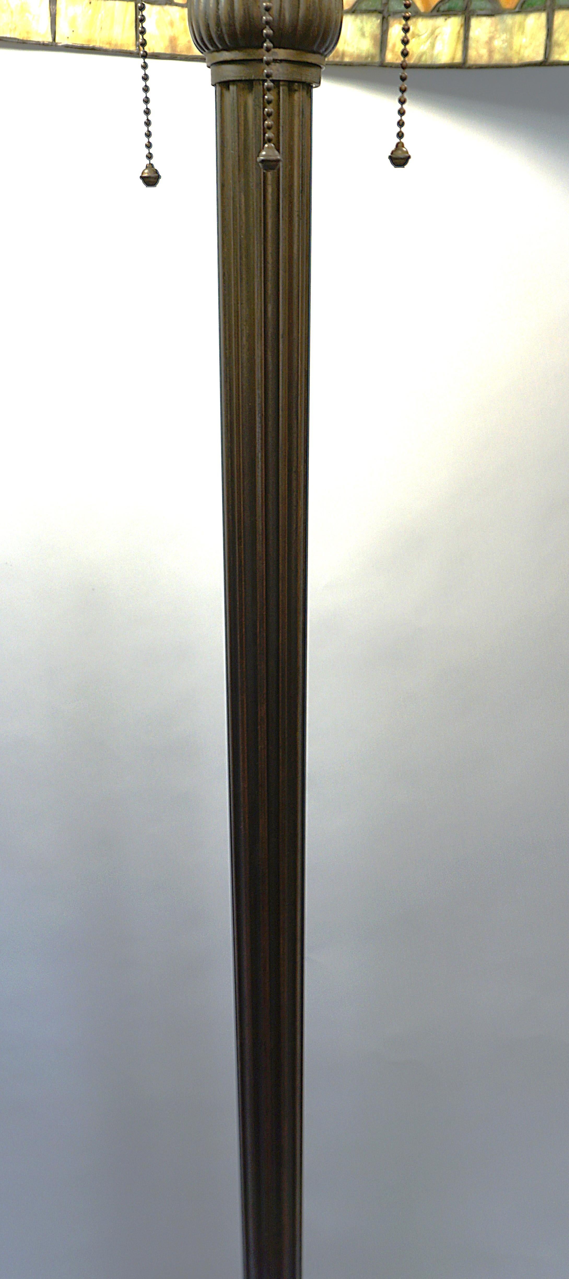 American Handel 1920's Lead Glass and Bronze Floor Lamp 6