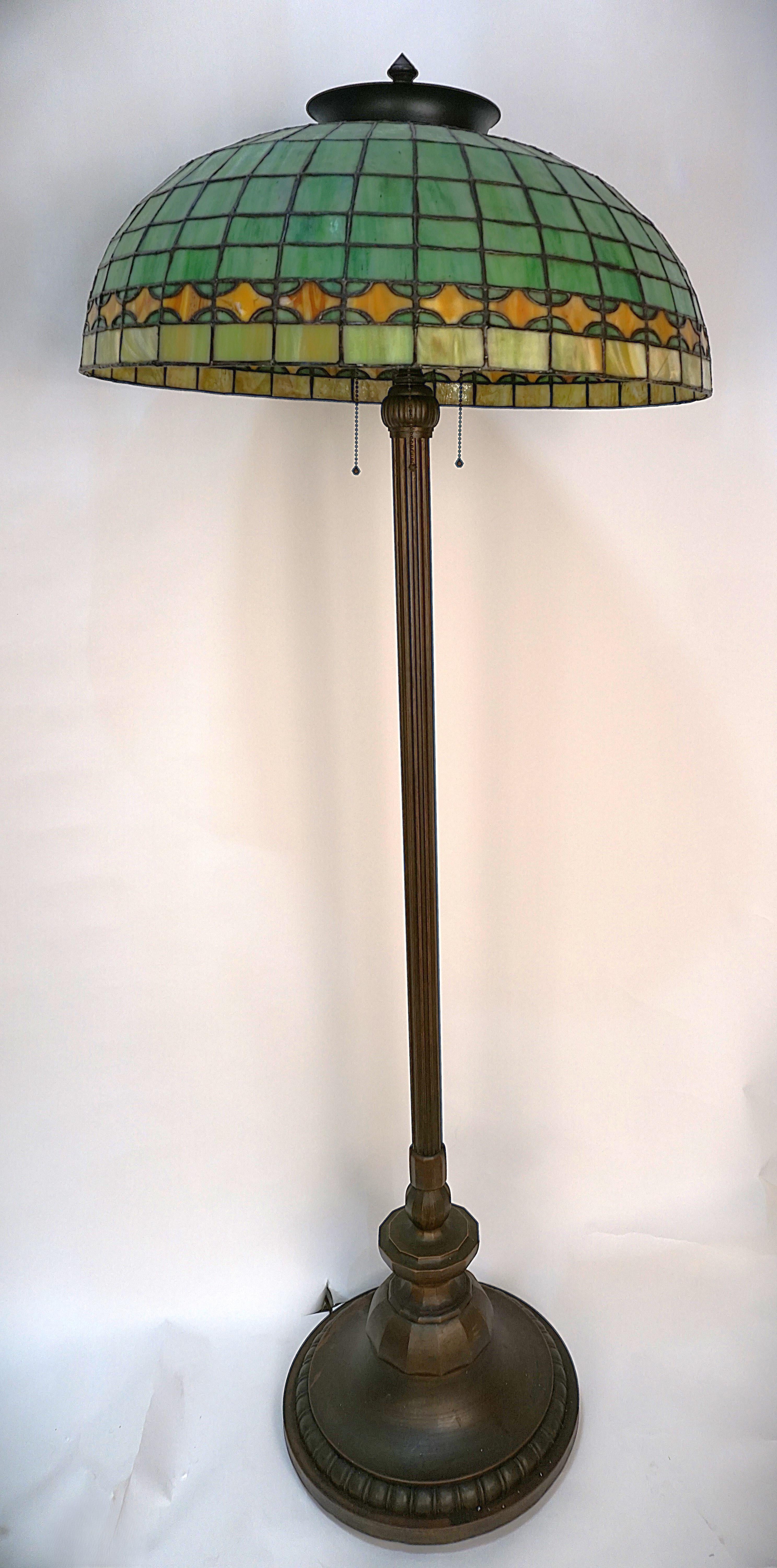 American Handel 1920's Lead Glass and Bronze Floor Lamp 9
