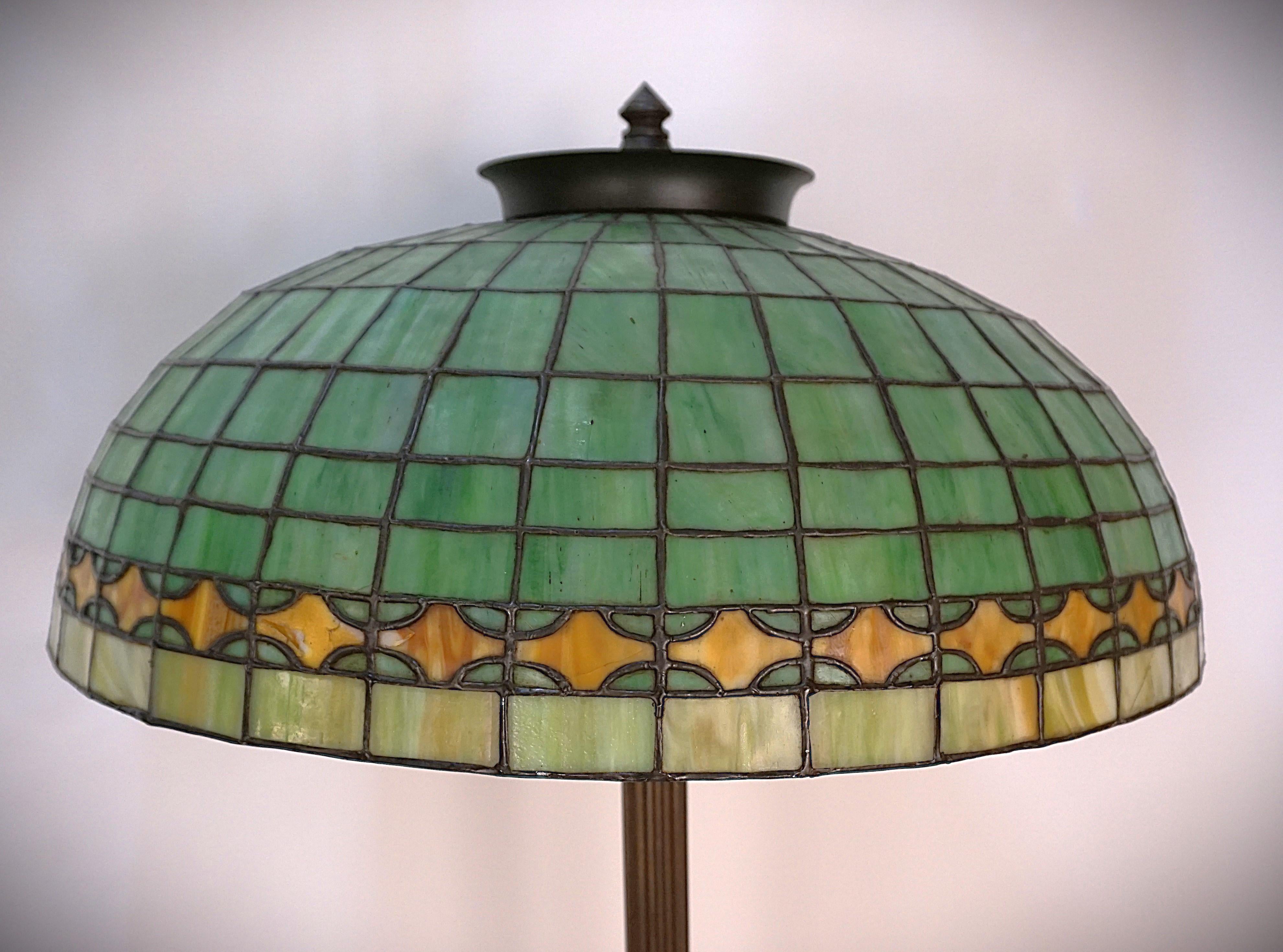 American Handel 1920's Lead Glass and Bronze Floor Lamp In Good Condition In Fairfax, VA