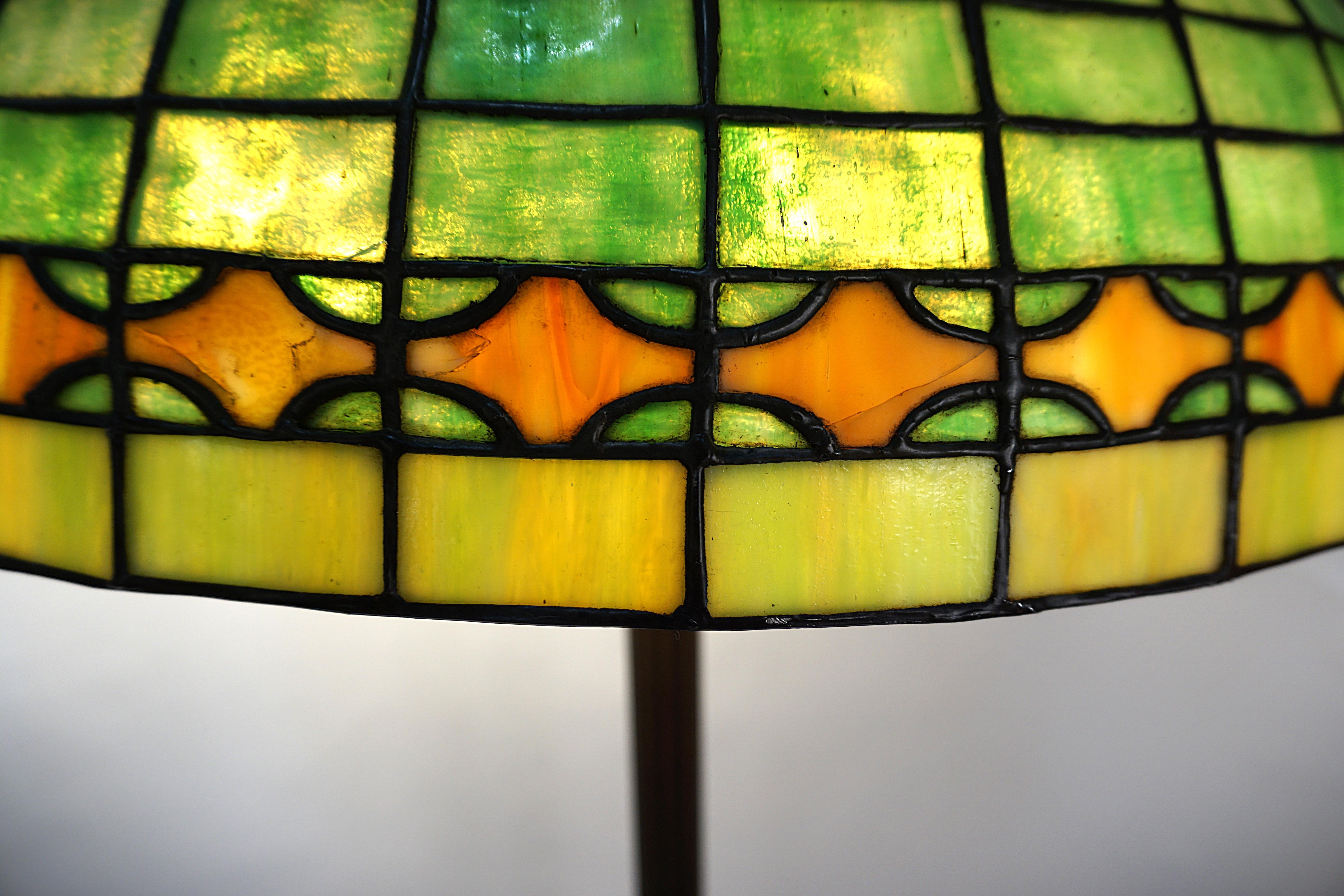 American Handel 1920's Lead Glass and Bronze Floor Lamp 4