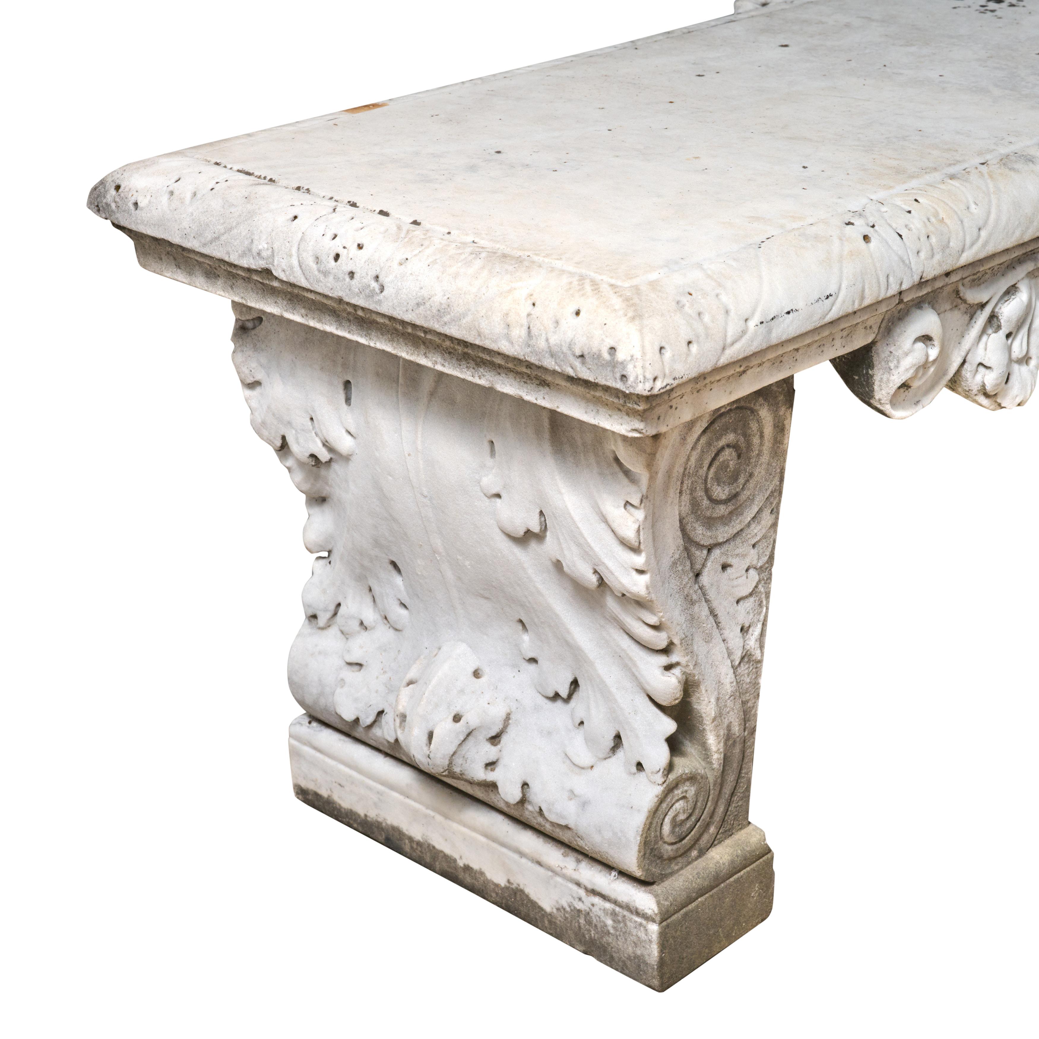 Early 20th Century American Heavily Carved Marble Bench with Satyr Heads