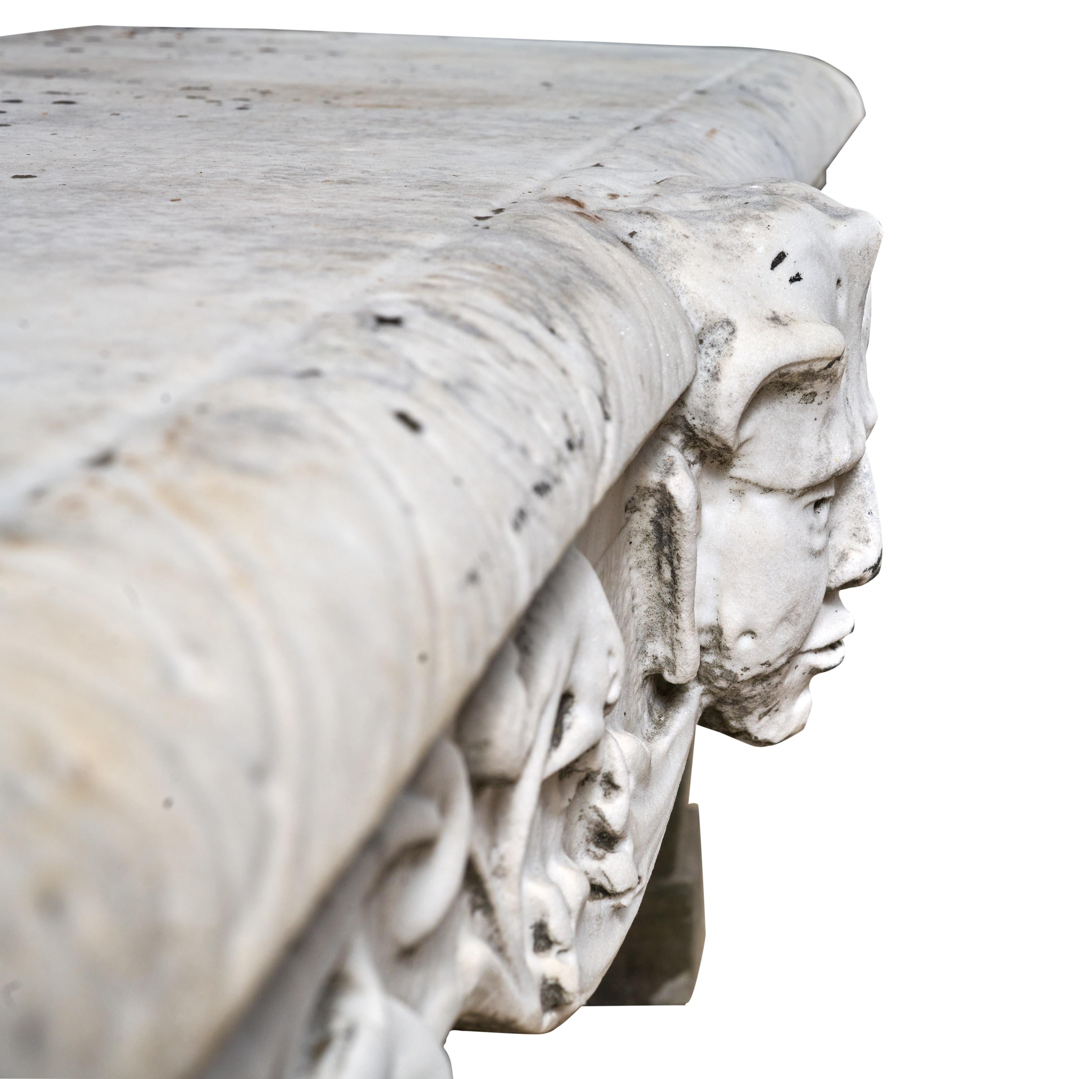American Heavily Carved Marble Bench with Satyr Heads 1