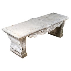American Heavily Carved Marble Bench with Satyr Heads
