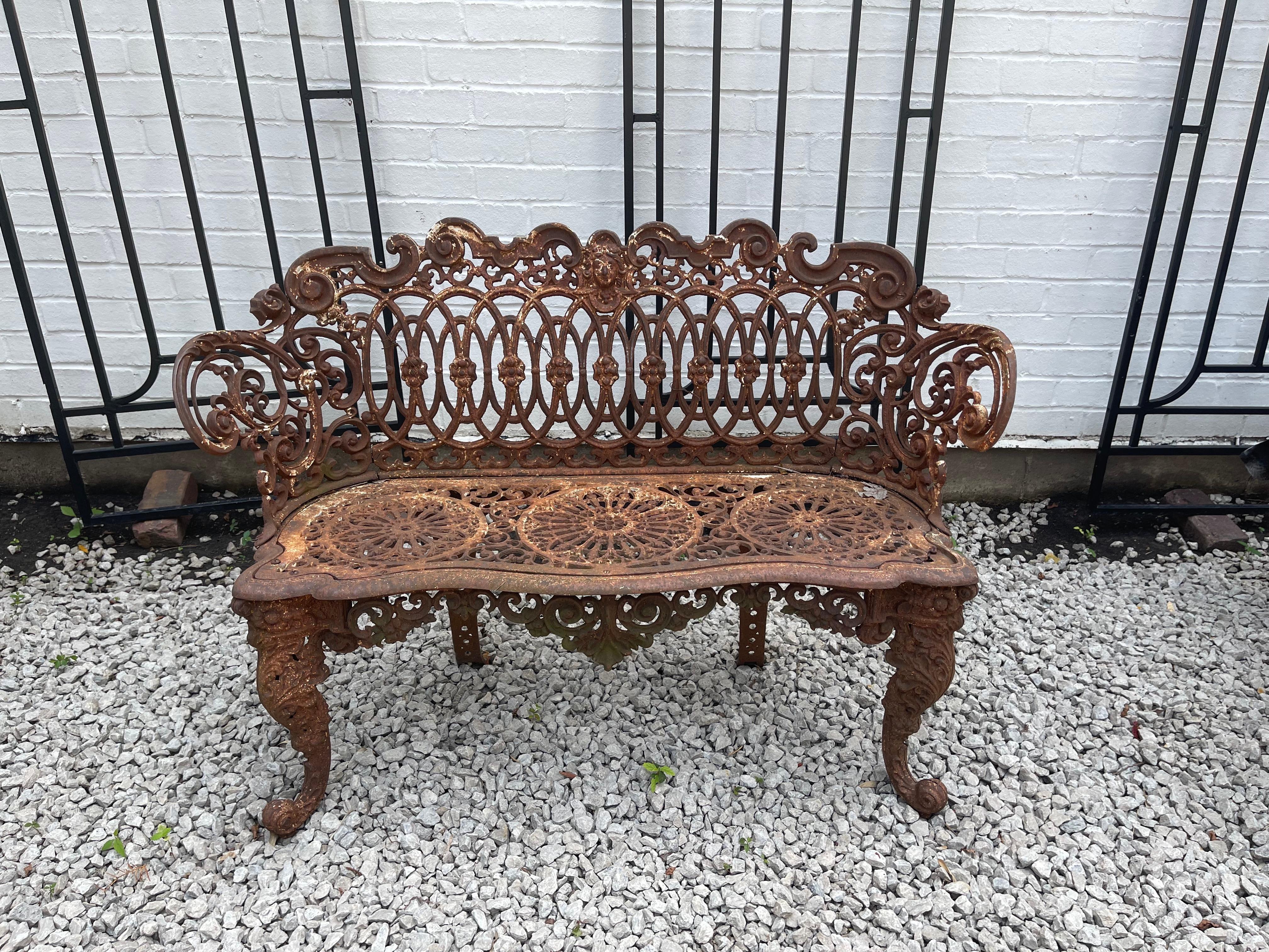 American Heavy Cast Iron Settee and Chair in the Rococo and Renaissance Revival For Sale 1