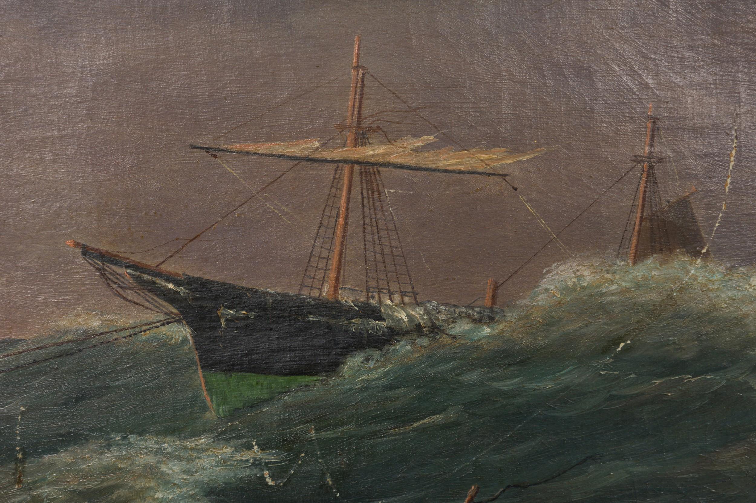 Hand-Crafted American Heavy Seas Ship Painting For Sale