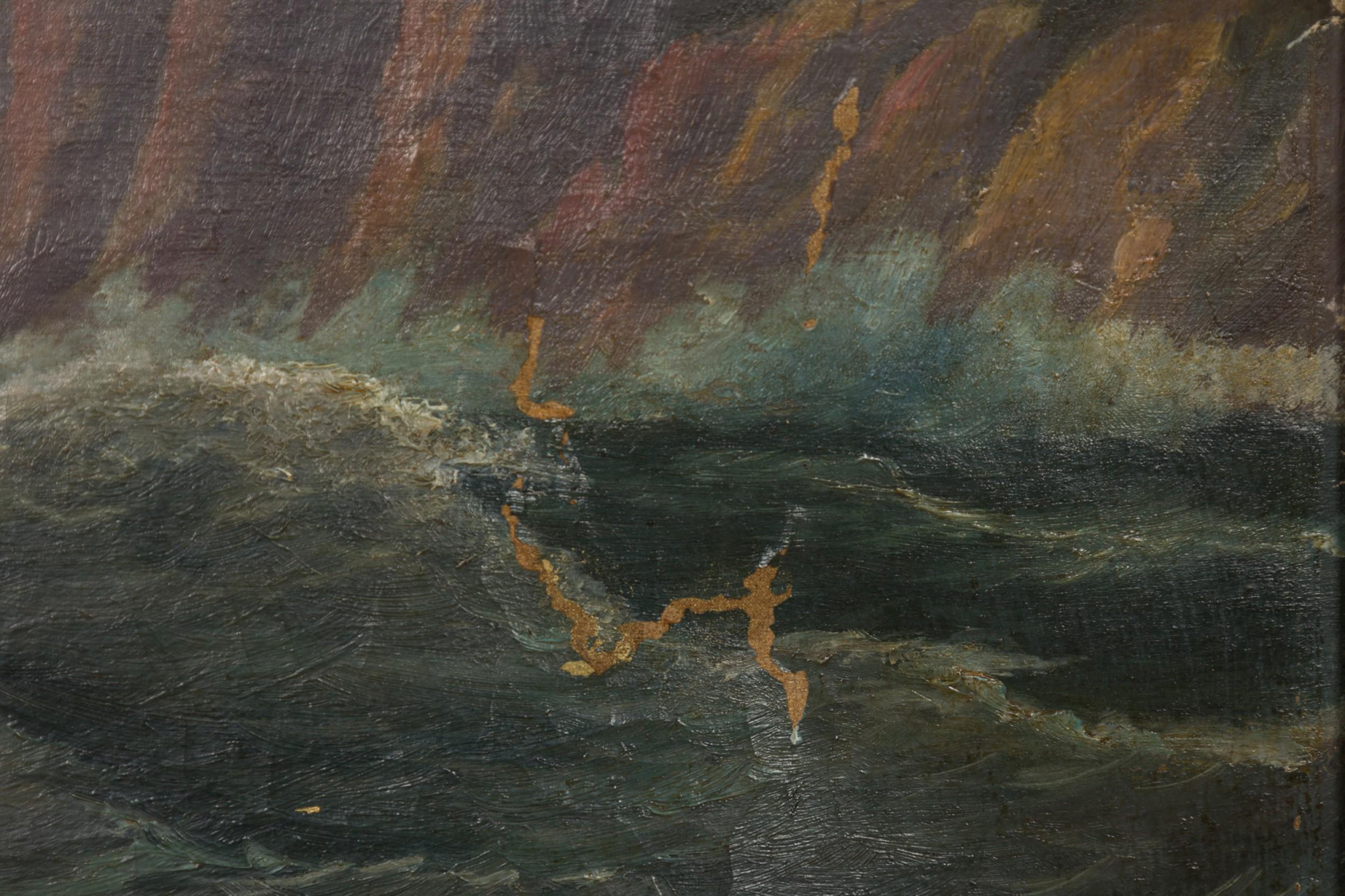 19th Century American Heavy Seas Ship Painting For Sale