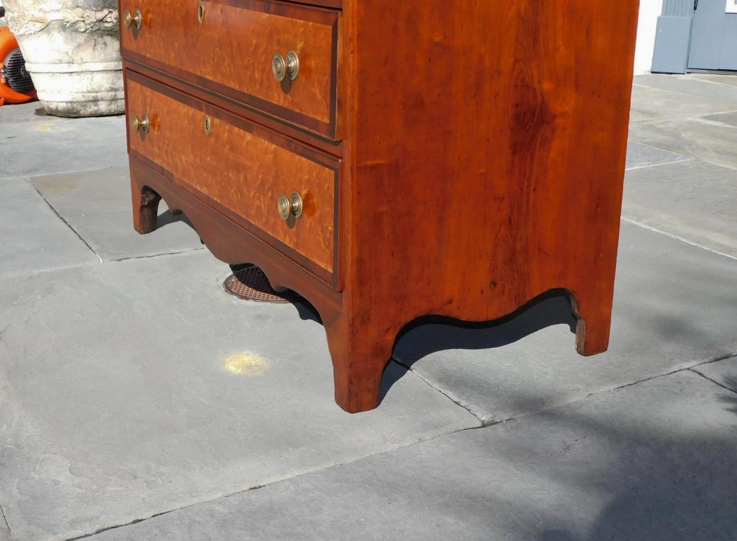 American Hepplewhite Cherry & Birds Eye Maple Graduated Chest of Drawers, C 1810 In Excellent Condition For Sale In Hollywood, SC