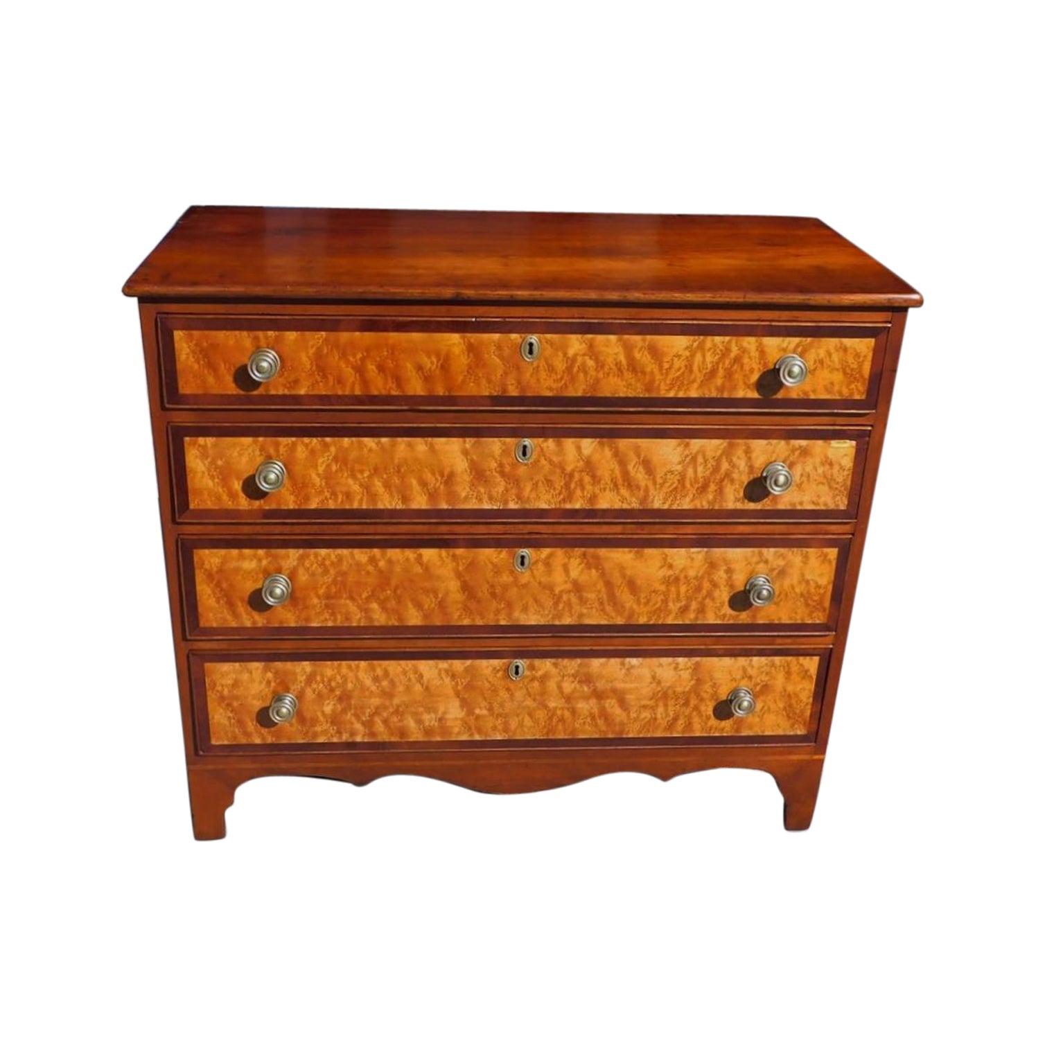 American Hepplewhite Cherry & Birds Eye Maple Graduated Chest of Drawers, C 1810