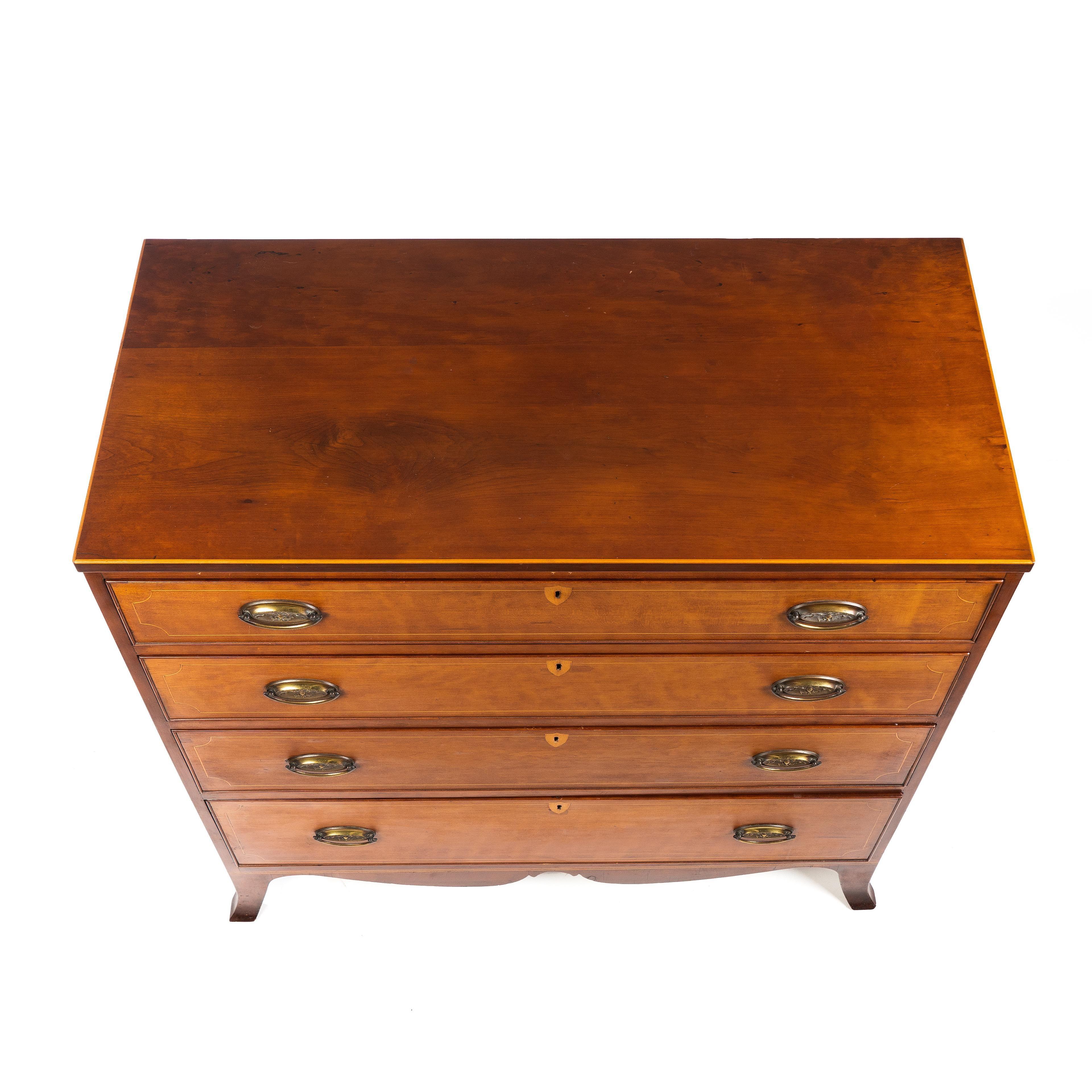 American Hepplewhite Cherry Chest on French Bracket Feet In Excellent Condition In Kenilworth, IL