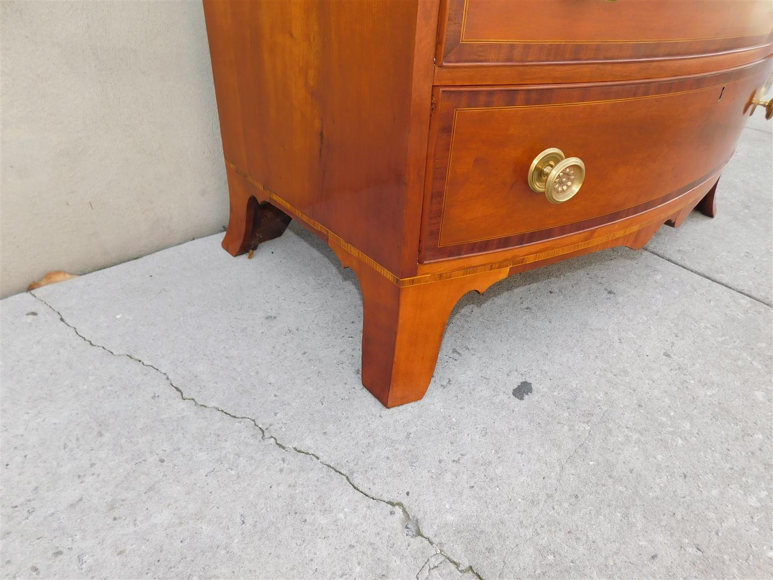 American Hepplewhite Cherry Satinwood Inlay Bow Front Chest on Splayed Feet 1810 For Sale 5