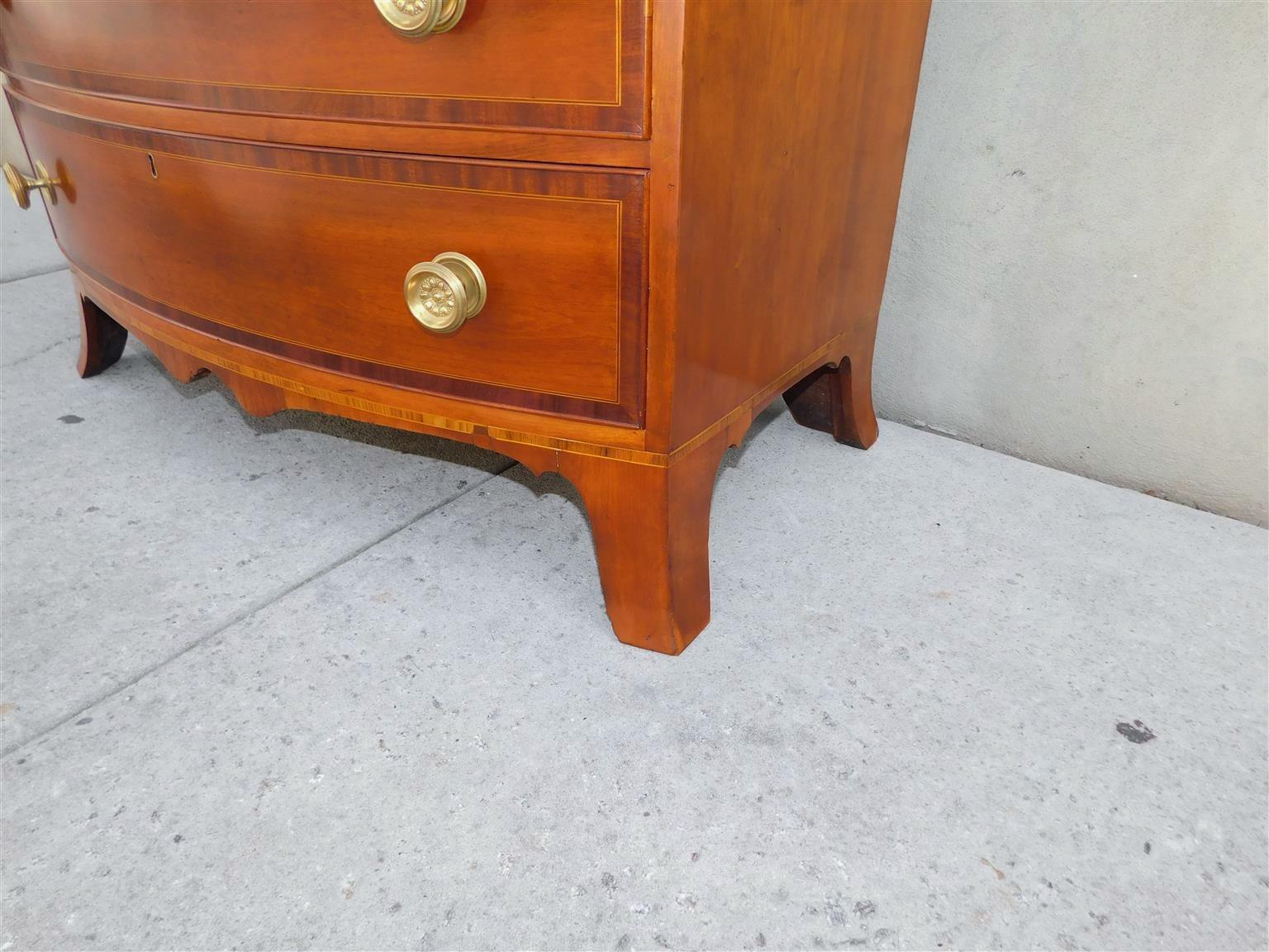 American Hepplewhite Cherry Satinwood Inlay Bow Front Chest on Splayed Feet 1810 For Sale 6