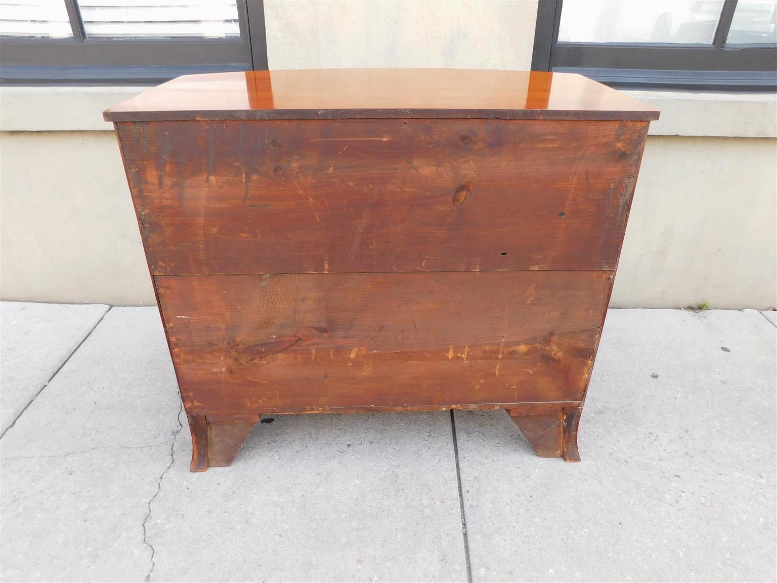 American Hepplewhite Cherry Satinwood Inlay Bow Front Chest on Splayed Feet 1810 For Sale 7